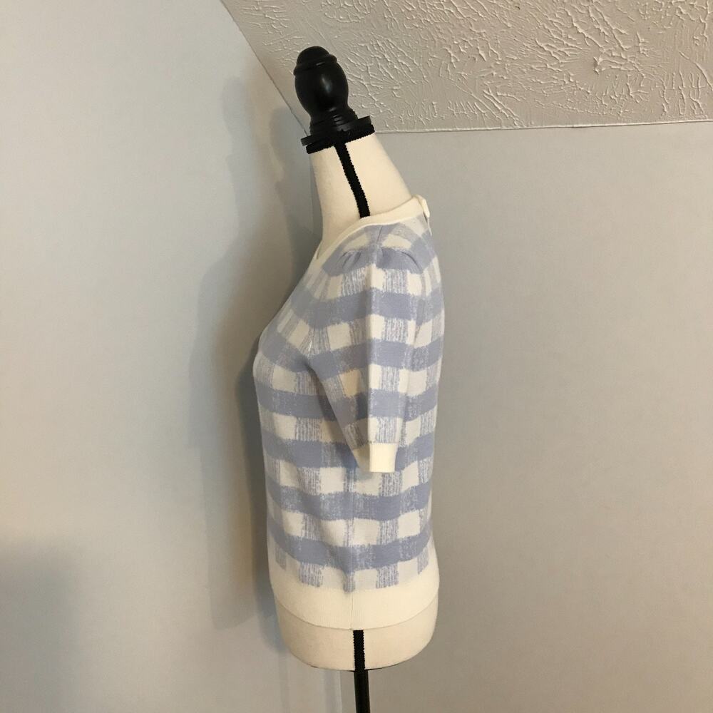 Anthropologie Maeve The Harmon Puff Sleeve Sweater Tee Blue Gingham XSP - Picture 3 of 10